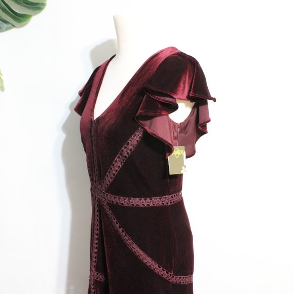 Taylor Burgundy Red Dress Velvet High Low 10 - Picture 6 of 12